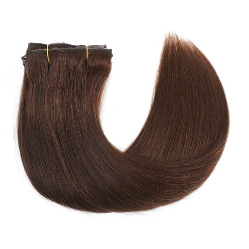 QueenYoung Clip in Hair Extensions Real Human Hair 9pcs 130g Dark Brown Hair Extensions Straight Natural Soft Human Hair Extensions Thick Remy Straight Clip in Hair Extensions 18inch Dark Brown
