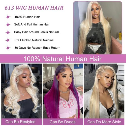 613 Lace Front Wig Human Hair 13x6 Transparent Straight Blonde Lace Front Wigs Human Hair 180% Density Guleless Wigs Human Hair Pre Plucked 613 HD Lace Frontal Wigs For Women 28inch