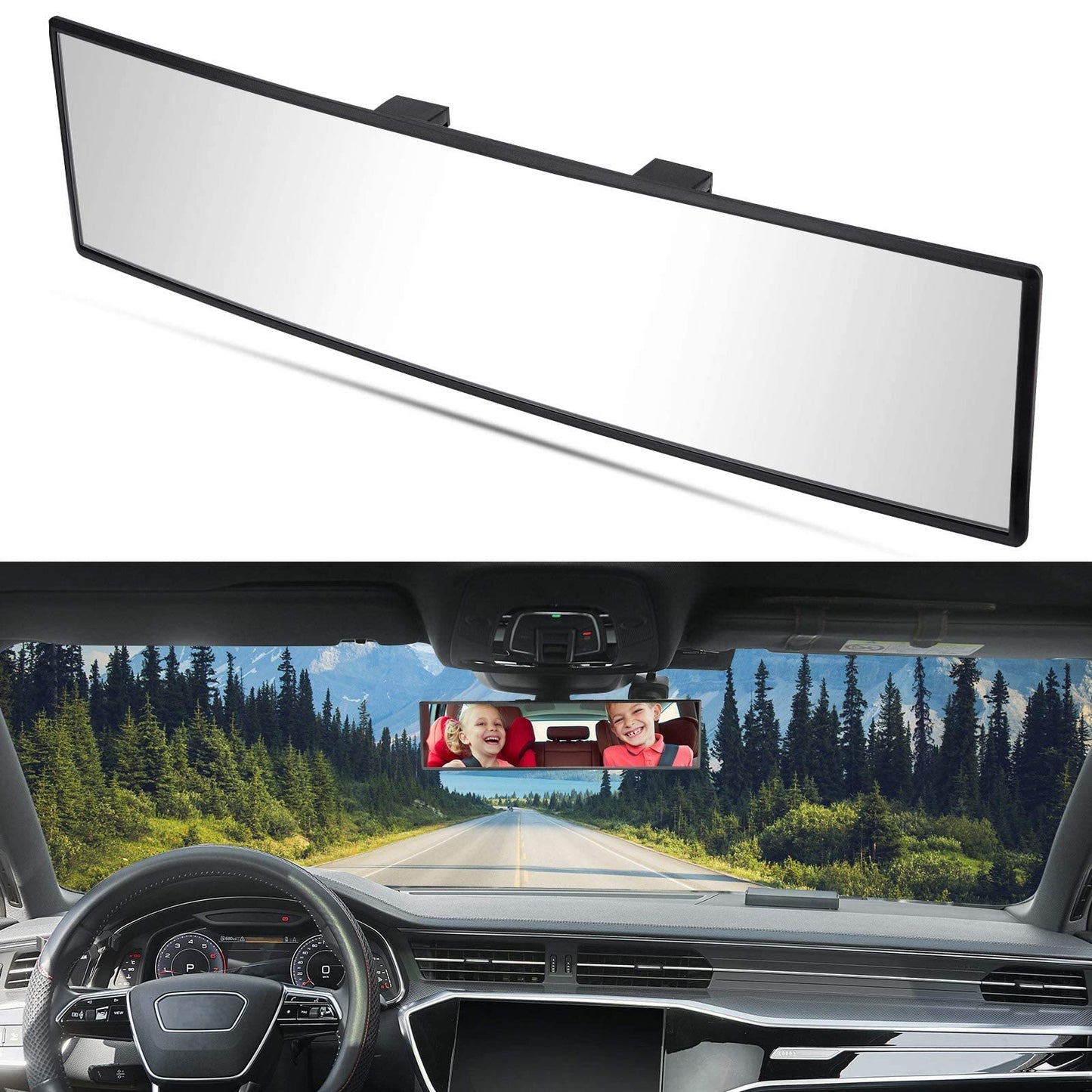 JOYTUTUS Rear View Mirror, Universal 11.81 Inch 2 Pack Panoramic Convex Rearview Mirror, Interior Clip-on Wide Angle Rear View to Reduce Blind Spot Effectively for Car SUV Trucks - Clear