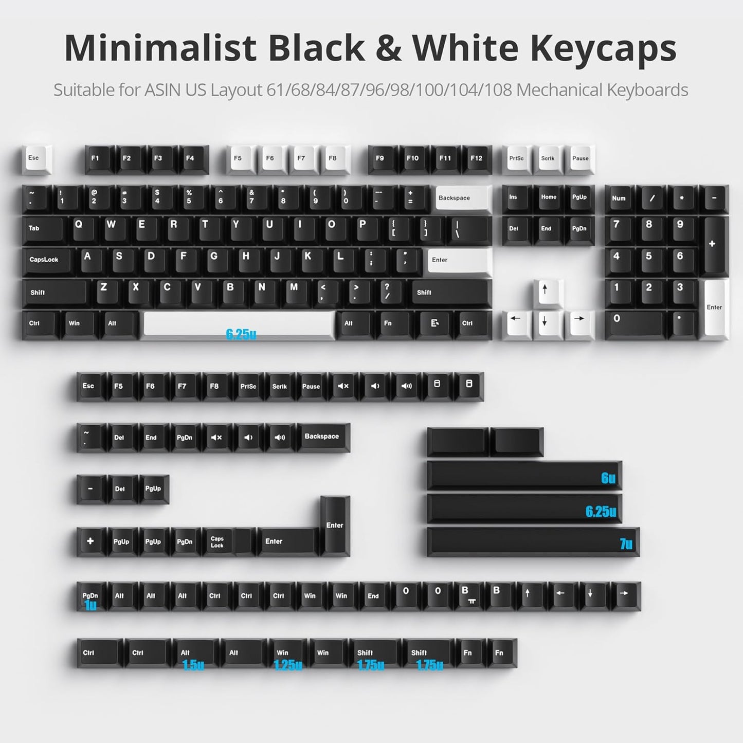 61 PBT Game keycap, 60% Backlight with Key Puller OEM Configuration American Layout, 87/104 Mechanical Keyboard (no Keyboard) (Ahris)