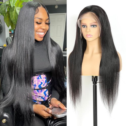 Yuyongtai 26 Inch Straight Lace Front Human Hair Wig - Pre Plucked 13x4 HD Transparent Frontal, 180% Density, Glueless for Women