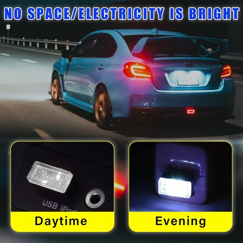Augeny 4 PCS USB LED Car Interior Atmosphere Lamp, Plug-in USB Decor Night Light, Portable Auto Ambient Lighting Kit, Universal Vehicle Interior Accessories for Most Cars (White & Ice Blue)