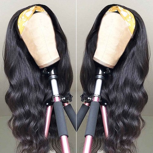 catti Body Wave Headband Wig Human Hair Headband Half Wigs for Black Women Glueless None Lace Front Wigs Human Hair Brazilian Virgin Hair Machine Made Headband Wig 150% Density (24" Headband wigs)