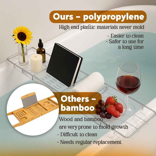 Conscious & Classy -Bathtub Tray and Pillow Set | Bath Accessories for Home Spa - Includes Machine Washable Headrest and Expandable Plastic Caddy - Perfect Stress Relief & Self Care Gift