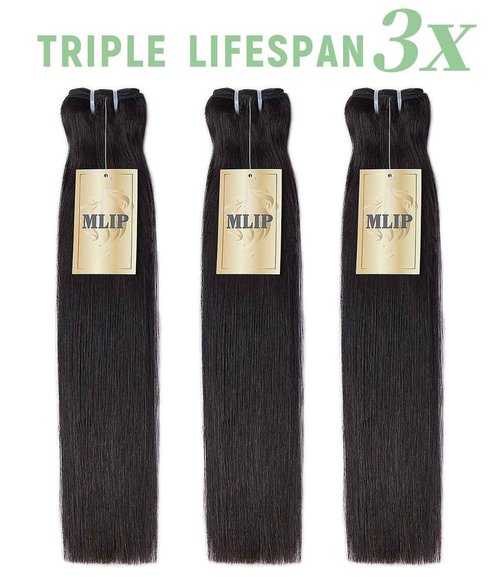 mlip Raw Bundles Human Hair Straight, No Tangle Shedding, Keep Texture Silky Soft After Multiple Washes, 15A Raw Indian Hair Bundles 20 Inches, Triple Lifespan 3X