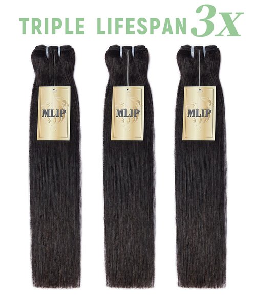mlip Raw Bundles Human Hair Straight, No Tangle Shedding, Keep Texture Silky Soft After Multiple Washes, 15A Raw Indian Hair Bundles 18 Inches, Triple Lifespan 3X
