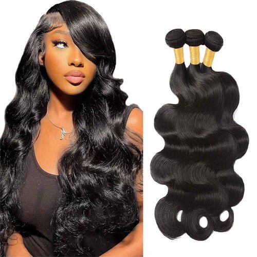 Body Wave Human Hair Bundles Natural Black Color Brazilian Virgin Remy Hair Same Length 3 Bundles 16 16 16 Inch Unprocessed Body Wave Bundles Human Hair Extensions
