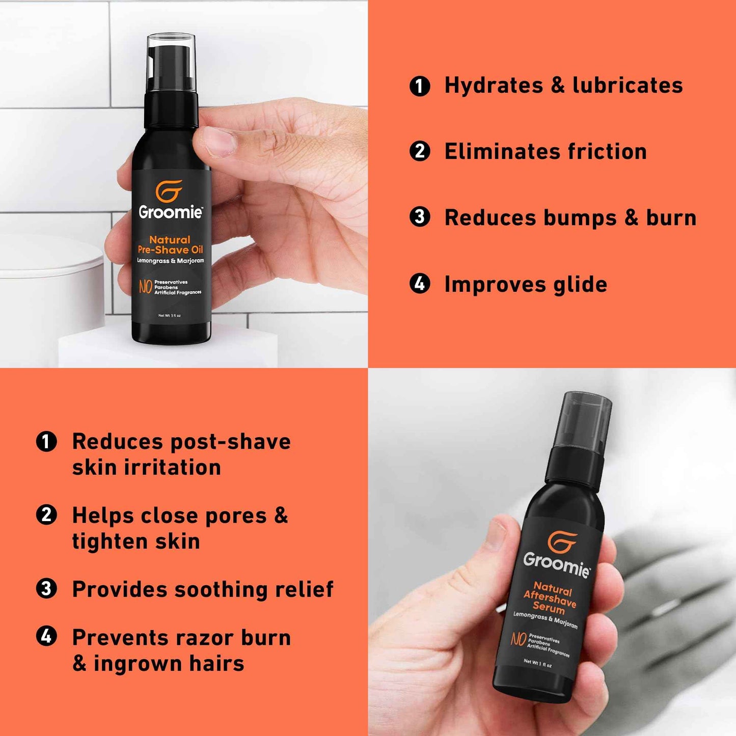 GROOMIE No Hair, Don't Care Bundle - 5D BaldiePro Electric Head Shavers for Bald Men, Natural Pre-Shave Oil to Promote Close Shave, & Natural Aftershave Serum - Mens Head Shaver Kit w/Electric Razor