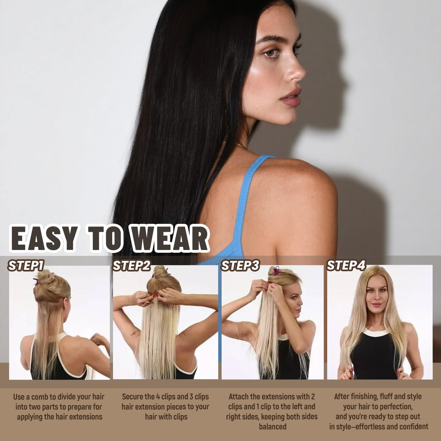 LuxeTress Clip in Hair Extensions Real Human Hair 16 Inch 120g 7Pcs Remy Extensions Double Weft Straight Hair Extensions for Add Volume (16in, 120g, #2)