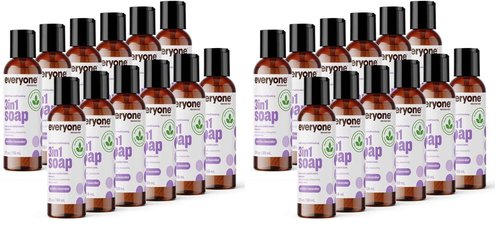 Everyone 3-in-1 Soap Body Wash, Bubble Bath, Shampoo, Travel Size, 2 Ounce (Pack of 24), Vanilla and Lavender, Coconut Cleanser with Plant Extracts and Pure Essential Oils