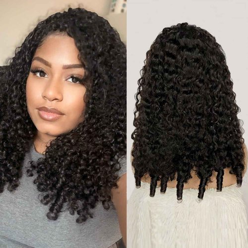 UMEGIRL Half Wig Human Hair Burmese Curly Wig for Women 250 Density 3 In 1 Seamless Flip Over Half Wigs Beginner Friendly Glueless Wigs Human Hair with Spiral End Natural Color 16 Inch