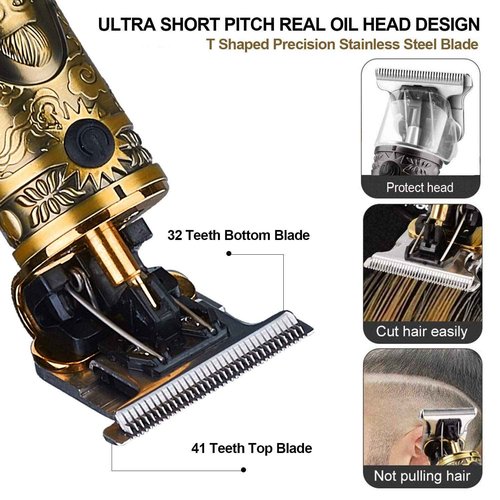 Suttik Haircut Clippers and Trimmers Set of 3, Cordless Ornate Hair Clippers for Men Professional Barber Clippers for Hair Cutting Kit with T-Blade Beard Trimmer Set, Knight, LED Display(Gold)
