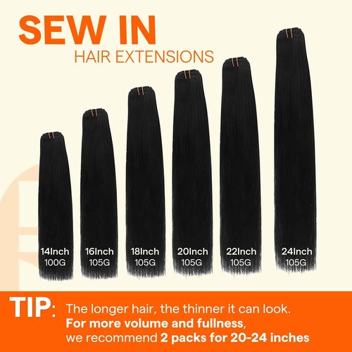 Full Shine Sew In Weft Hair Extensions Human Hair Weft Jet Black Hair Wefts Remy Human Hair Silky Straight Hair Extensions Sew In Weave Bundles Human Hair Double Weft Long Straight 24 Inch 105G