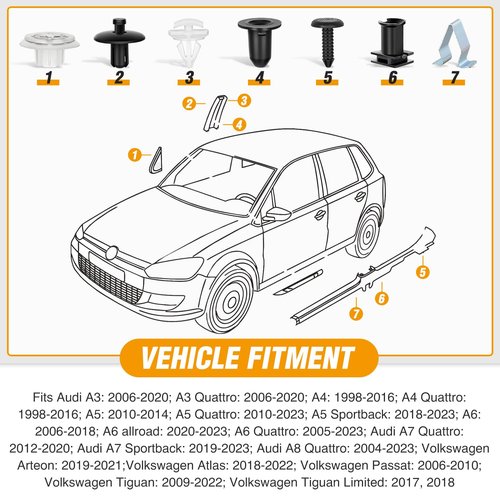 GOOACC 70Pcs Door Trim and Sill Plate Retainers Scuff Protection Moulding Clips Assortment Compatible for Audi/VW Volkswagen Polo 3C0-853-586 4A0-867-276A