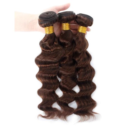 Brown Bundles Human Hair Loose Wave Human Hair 3 Bundles (#4, 12 14 16) 12A 100% Unprocessed Brazilian Virgin Hair Loose Deep Wave Remy Human Hair Extension 4# Color