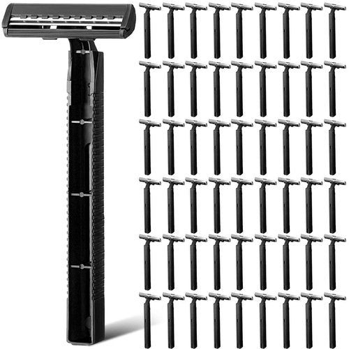 Chumia 500 Pcs Disposable Twin Blade Razor Shaving Safety Razor for Men Individually Wrapped with Clear Safety Cap Bulk Packed Portable for Hotel Guest House Travel Home Use(Black)
