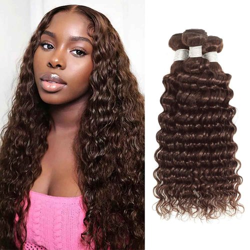 Enaiiby Chocolate Brown Bundles Human Hair 14 16 18 Inch Brazilian Color 4 Deep Wave Bundles Human Hair Unprocessed Breezy Wave Virgin Hair for Black Women with Silky Texture & Quick Weave