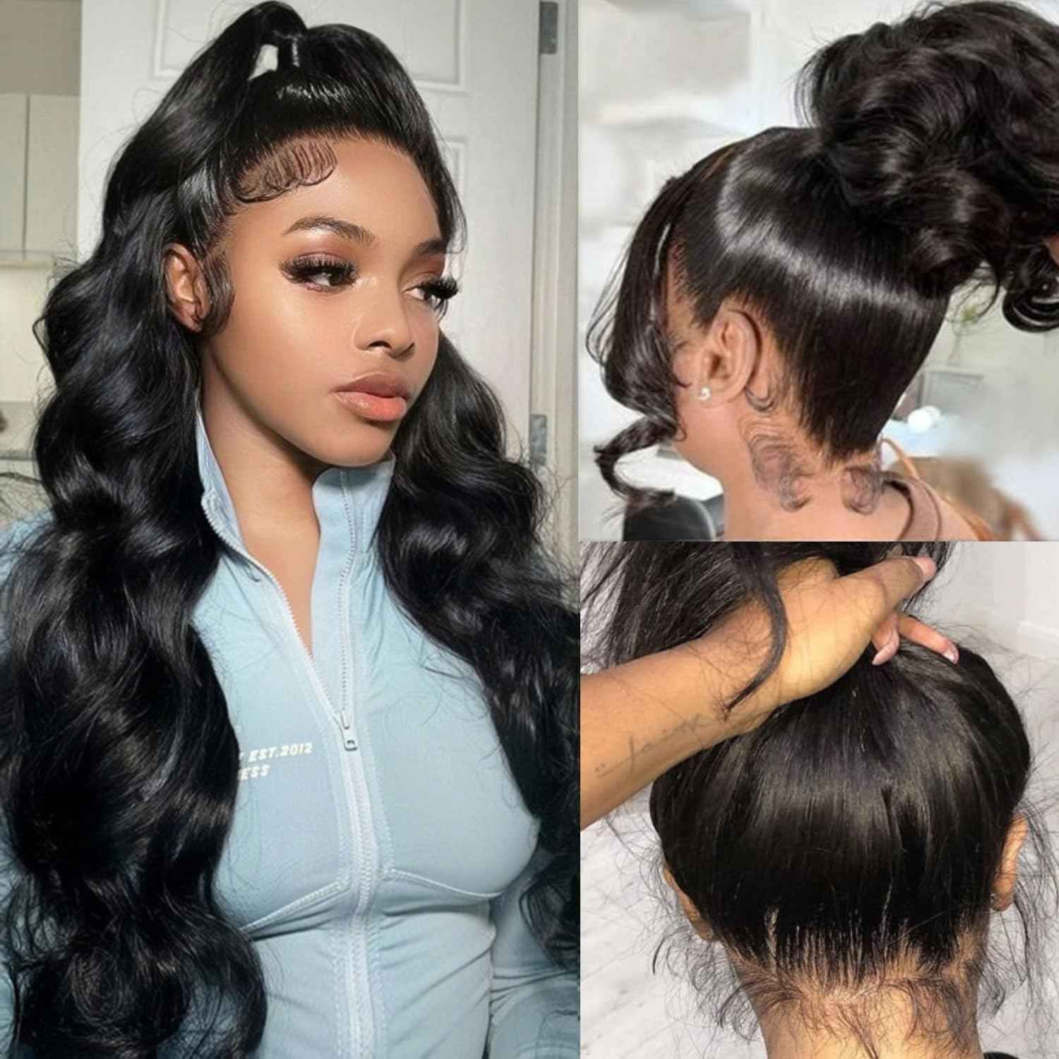 kloiynj 360 Lace Front Wigs Human Hair 220% Density Body Wave HD Lace Front Wigs Human Hair for Women 18 Inch Brazilian Virgin 360 Full Lace Human Hair Wigs Pre Plucked with Baby Hair Natural Color