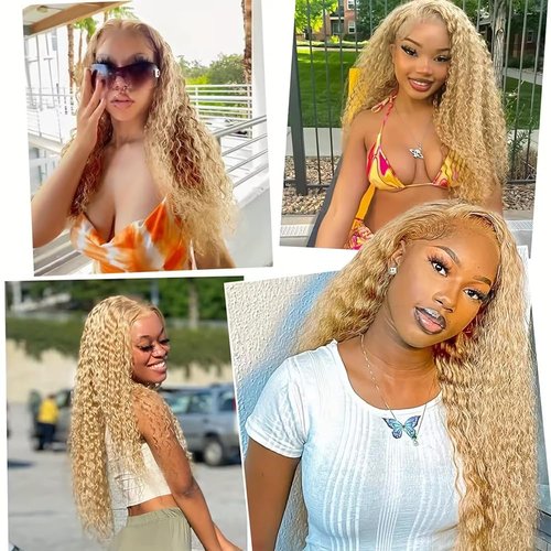Blonde Bundles Human Hair P27/613 Kinky Curly Bundle 613 Wet and Wavy Bundles 18 20 22 inch 613/27 Human Hair Extensions