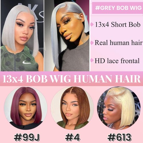 Valiilo 16 Inch Grey Bob Wig Human Hair 13x4 HD Lace Front Wigs Human Hair Pre Plucked with Baby Hair Glueless Bob Wig Human Hair 180% Density