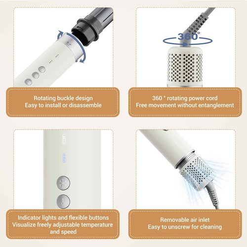 6 in 1 Air Wrap Hair Styler, 110,000 RPM Hair Dryer Brush with Auto-Wrap Curlers, Oval Brush & Volumizer, Hot Air Styler for Fast Drying,Curling, Smoothing & Volume, Air Styler with Travel Case