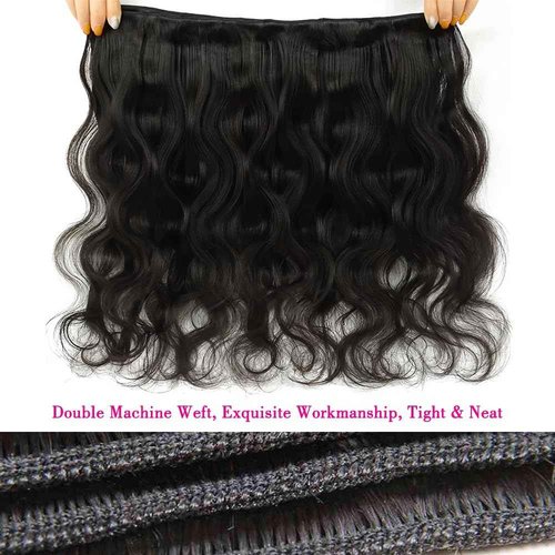 Hullran 12A Human Hair Bundles 14 16 18 20 Inch Body Wave Bundles Human Hair Extensions 400g Unprocessed Brazilian Virgin Body Wave 4 Pieces Deals Brazilian Quick Weave Natural Black Wavy Extensions