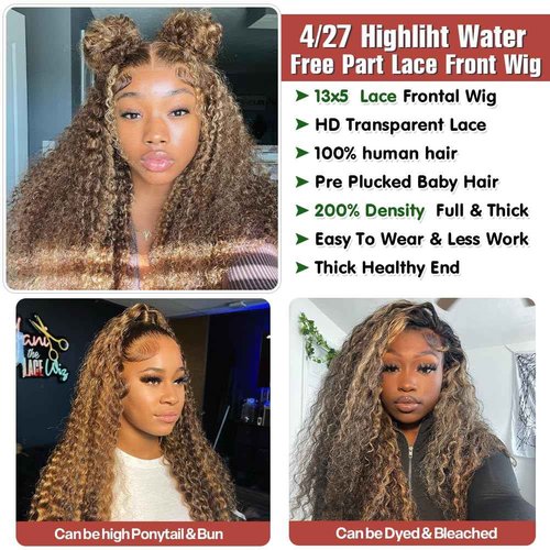 Azibo 13x5 Full Lace Front Wigs Human Hair Pre Plucked 4/27 Water Wave Wigs 200% Density Highlight Honey Blonde Lace Front Wigs Human Hair 20inch