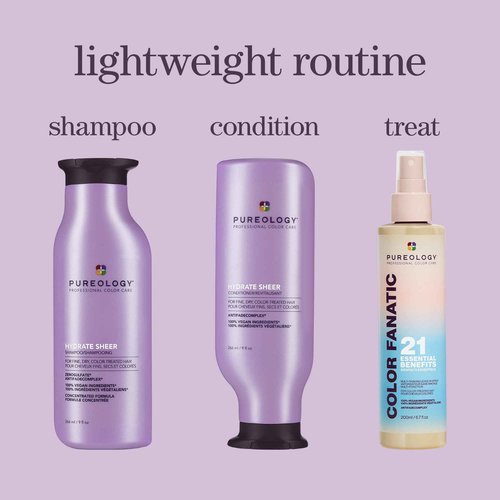 Pureology Hydrate Sheer Shampoo - Lightweight, Moisturizing Shampoo For Fine, Dry, Color Treated Hair, Sulfate-Free & Vegan, 33.8 Fl Oz