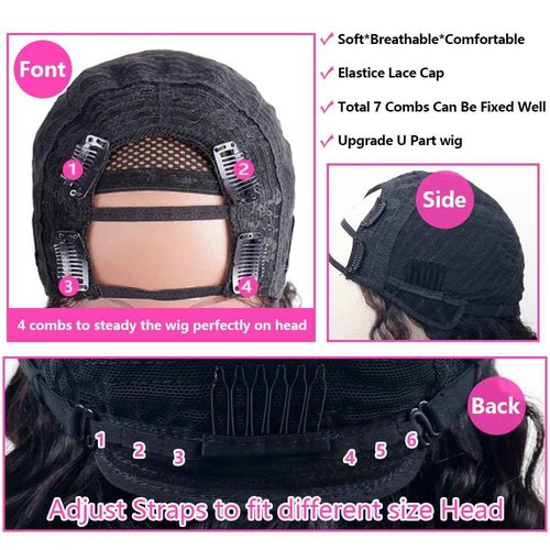 Lucasar Deep Wave U Part Human Hair Wig Curly U Part Wigs Glueless Human Hair wigs for Black Women Natural Color 180% Density 14 Inch