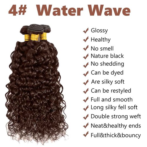 Fabimiya 14 16 18 Inch Human Hair Bundles Brown 4# Water Wave Bundles Human Hair Unprocessed Soft Sewn In Hair with Double Weft for Black Women
