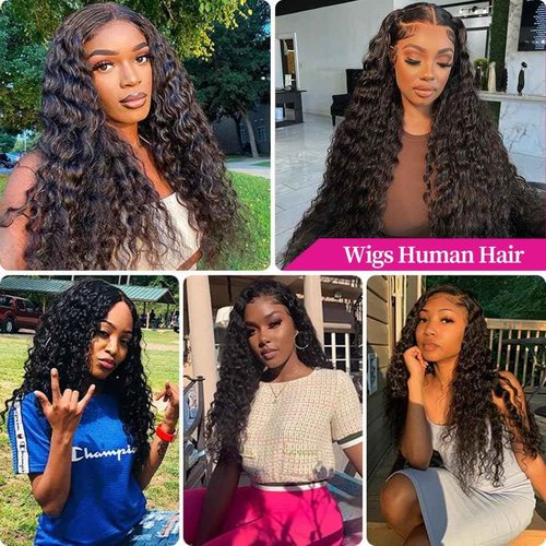 Deep Wave Lace Front Wigs Human Hair 13x4 HD Lace Front Wigs Human Hair Pre Plucked Brazilian Curly HumanHair Wig 200 Density Glueless Frontal Wigs For Women(14inch)