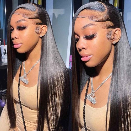 JUBOTIN 30 Inch Straight Lace Front Wig Human Hair 13x6 Straight HD Lace Front Wigs Human Hair Wigs for Women Pre Plucked 180% Density Straight Lace Frontal Wigs Human Hair Natural Black