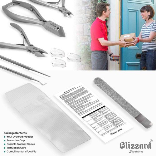 Podiatry Tool Kit by Blizzard – 5 Piece Set with Concave Arrow and Flame Toenail Nippers, Blacks File and Probe - German Forged Instruments - Hospital Grade