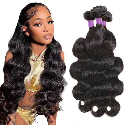 12A Human Hair Bundles 24 26 28 Inch Body Wave 3 Bundles Human Hair 100% Unprocessed Brazilian Virgin Human Hair for Women Natural Black