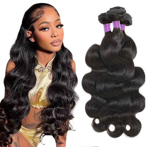 Body Wave Bundles Human Hair 18 20 22 Inch Human Hair Bundles 100% Unprocessed 12A Brazilian Virgin Human Hair Extensions for Women Natural Black