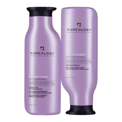 Pureology Hydrate Sheer Nourishing Shampoo & Conditioner Set - Lightwieight, Moisturizing Hair Set for Fine, Dry, Color Treated Hair, Sulfate-Free & Vegan, 9 Fl Oz