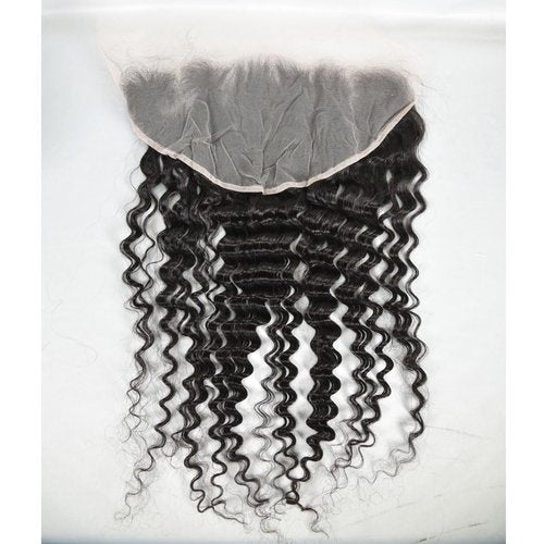 13x6 Lace Frontal Transparent Lace 100% Unprocessed Brazilian Virgin Human Hair Lace Closure Pre Plucked with Baby Hair Natural Black Color (13x6,Deep Wave, 14 Inch)