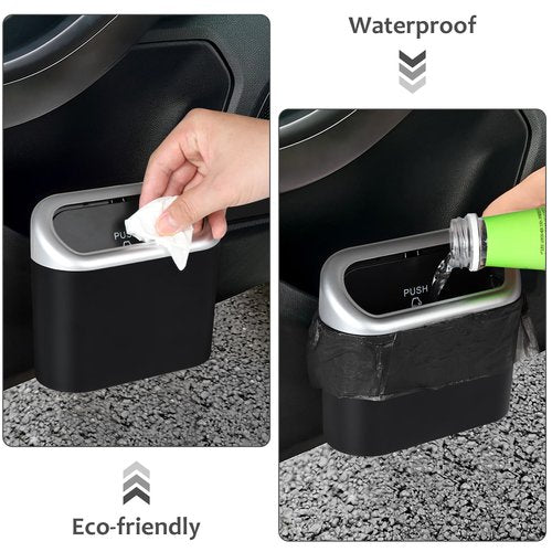 Accmor Car Trash Can with Lid, Mini Vehicle Trash Bin Car Dustbin Garbage Organizer Holder with Trash Bag, 2 Pack Small Hanging Leakproof Cars Storage Bag Container for Auto, SUV, Office (Silver)