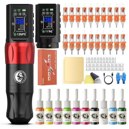 Wormhole Tattoo Gun Tattoo Kit Smart Tattoo Pen With Dot Working Mode, JUMP-START MODE, Memory And Timing Function Wireless Aluminum Alloy Tattooing Equipment For Professional Artists - Black