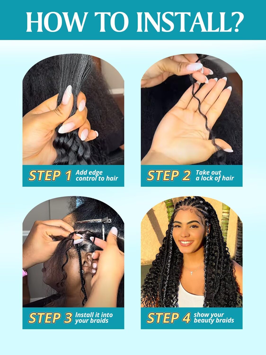 160g 5 Bundles/Pack Human Braiding Hair for Boho Braids 24 Inch Curly Boho Hair for Braiding Knotless 12A Deep Wave Bulk Bohemian Natural Black