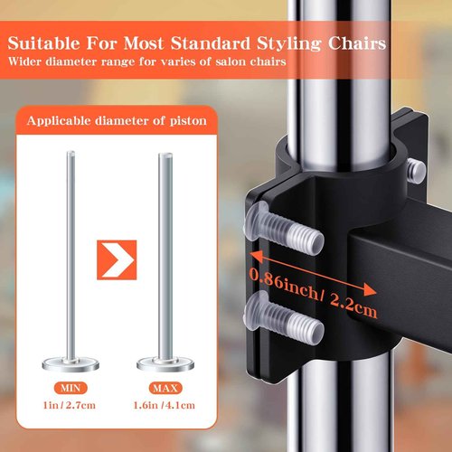 ZEYUEHUI Modern Salon Chair Tray, 360 Rotatable Metal, Black, Depth: 17.7 inches, Width: 28.3 inches, Height: 23.6 inches, Adjustable Height, Foldable Arm Rest, Hair Styling, Beauty Services