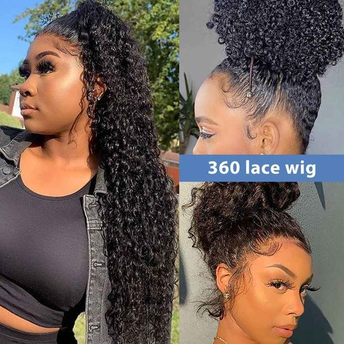 Hidden Strap 360 Full Lace Front Wigs Human Hair Invisible Strap Pre Plucked Bleached Konts Pre Cut Lace Deep Wave HD Lace Frontal Wig with Drawstring Natural Hairline 360 Glueless Wigs(18inch)