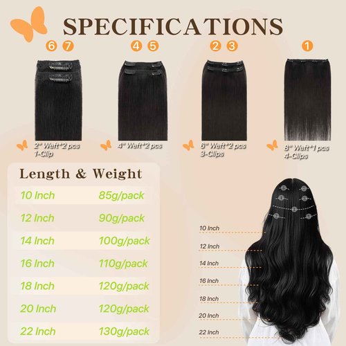 TESSHAIR Remy Hair Extensions Clip in Human Hair Natural Black Clip in Extensions Real Human Hair 18 Inch Real Hair Extensions Clip in Human Hair Straight Human Hair Clip Ins 120g 7Pcs