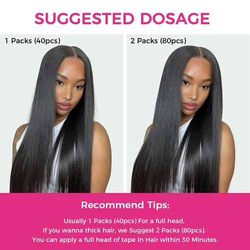 Lashey Tape in Hair Extensions Real Human Hair 100g/pack 40pcs Natural Black Straight Tape in Hair Extensions 18 Inch Invisible Double-Side Tape Ins