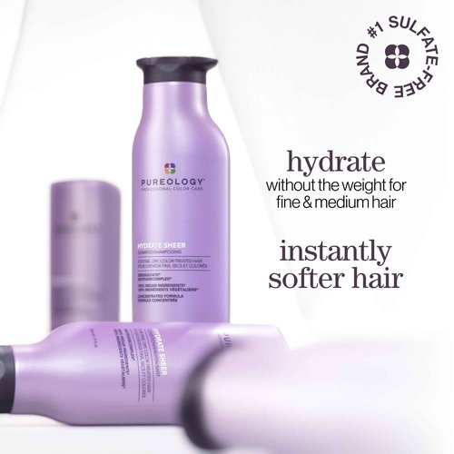 Pureology Hydrate Sheer Nourishing Shampoo & Conditioner Set - Lightwieight, Moisturizing Hair Set for Fine, Dry, Color Treated Hair, Sulfate-Free & Vegan, 9 Fl Oz