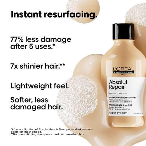 L'Oréal Professionnel Paris Absolut Repair Shampoo & Golden Mask Set - Protein Treatment For Dry & Damaged Hair, Repairs Damage & Provides Shine, 10.1 Fl Oz
