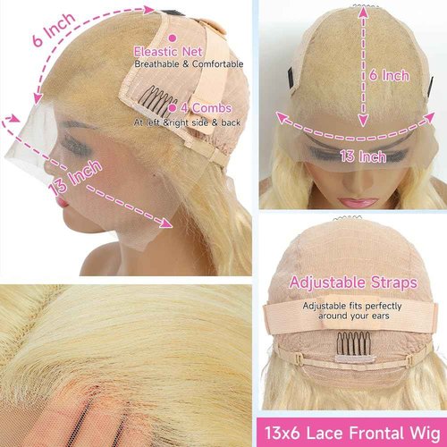 ZNNU 28 Inch 613 Lace Front Wig - Body Wave Blonde Human Hair - 200 Density Pre-Plucked - HD Lace Frontal Wig for Women