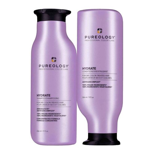 Pureology Hydrate Shampoo & Conditioner Set - For Dry or Color-Treated Hair, Intense Hydration & Softness, With Rose Extract & Green Tea, Vegan & Sulfate-Free, 9 Fl Oz