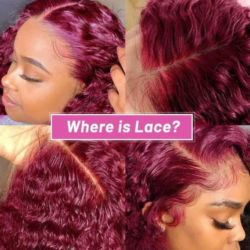 Larhali 99J HD Lace Front Wigs Human Hair Pre Plucked 180% Density Burgundy 13x6 Deep Wave Frontal Wigs Natural Hairline Human Hair Wigs for Black Women(18 Inch)