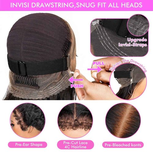 Healthair Water Wave Invisible 360 Lace Front Wigs Human Hair 4C Edge Hidden Strap Pre Cut Lace Pre Bleached Knots Glueless 360 HD Full Lace Wigs for Women (18inch)